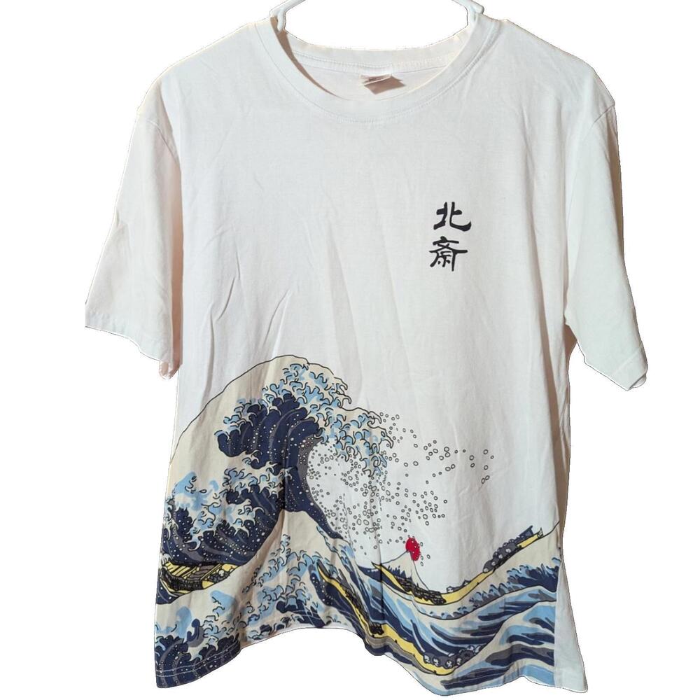 Japonesque Great Wave of Kanagawa T-Shirt Streetwear White Men's USA M Japan L